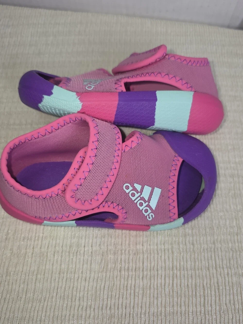 adidas Toddler Water Sandals Pink Purple Aqua Hook Loop Shoes US 5.5K D97198